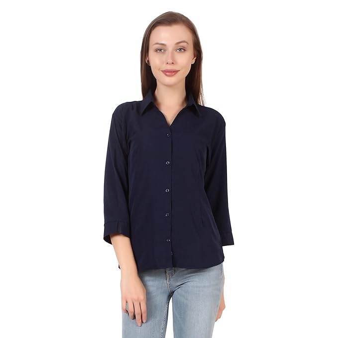 Women Formal Cotton Navy Blue Shirt - MYLUXURY LANE ENTERPRISE