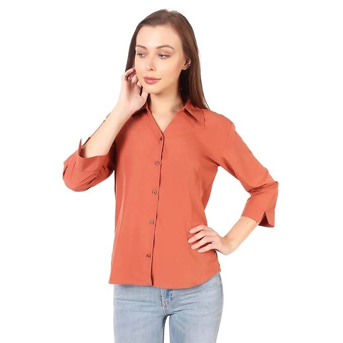 Women Formal Cotton Orange Shirt - MYLUXURY LANE ENTERPRISE