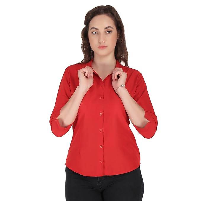 Women Formal Cotton Red Shirt - MYLUXURY LANE ENTERPRISE