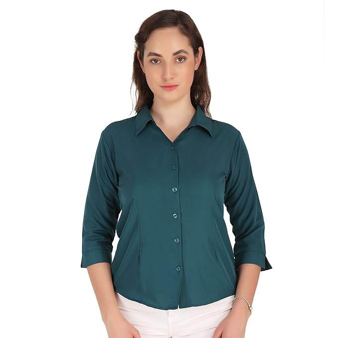 Women Formal Cotton Teal Blue Shirt - MYLUXURY LANE ENTERPRISE