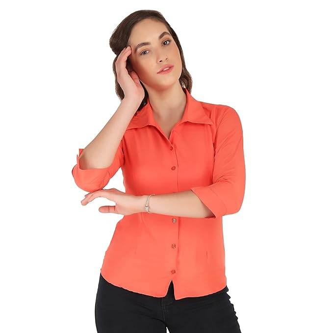 Women Formal Cotton Dark Orange Shirt - MYLUXURY LANE ENTERPRISE