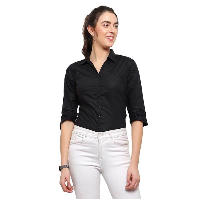 Women Regular Fit Black Shirt - MYLUXURY LANE ENTERPRISE