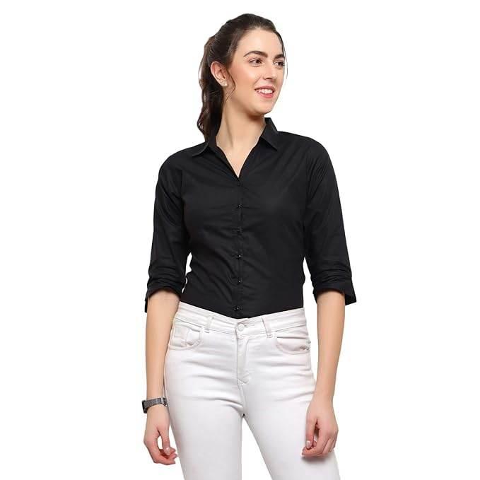 Women Regular Fit Black Shirt - MYLUXURY LANE ENTERPRISE