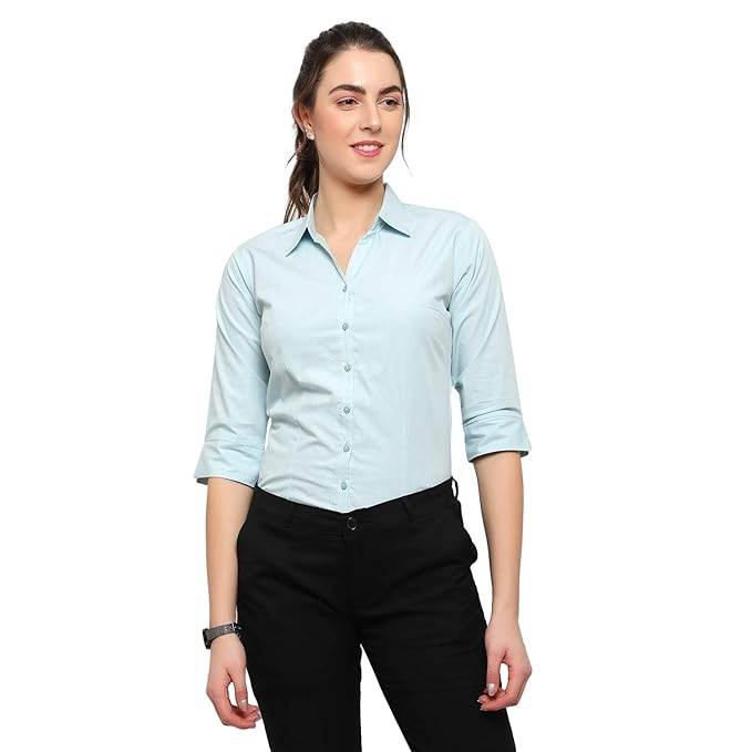 Women Regular Fit Light Blue Shirt - MYLUXURY LANE ENTERPRISE