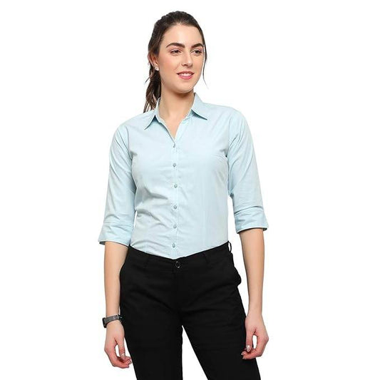 Women Regular Fit Light Blue Shirt - MYLUXURY LANE ENTERPRISE