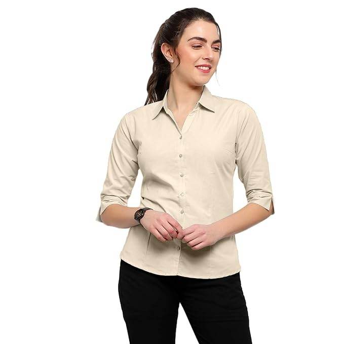Women Regular Fit Beige Shirt - MYLUXURY LANE ENTERPRISE