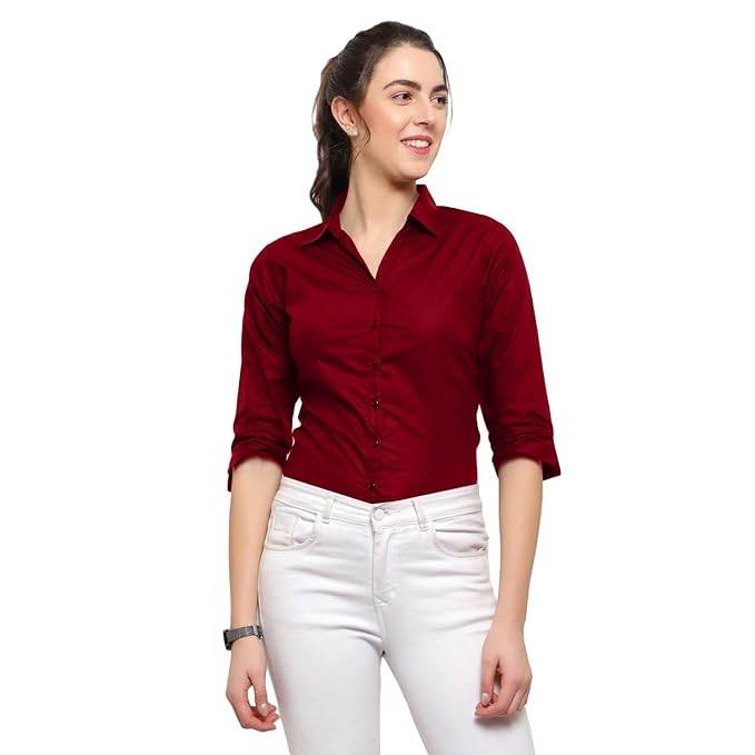 Women Regular Fit Maroon Shirt - MYLUXURY LANE ENTERPRISE