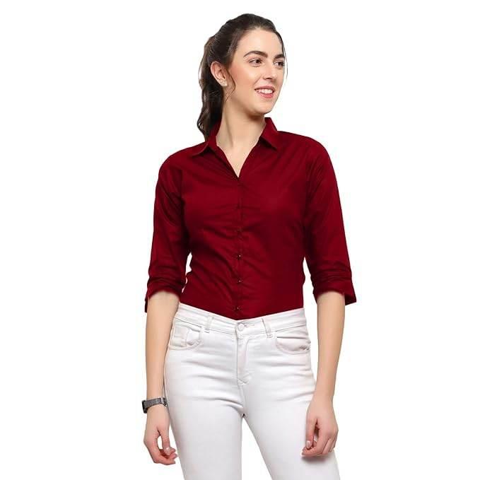 Women Regular Fit Maroon Shirt - MYLUXURY LANE ENTERPRISE