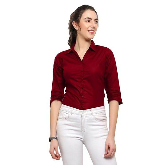 Women Regular Fit Maroon Shirt - MYLUXURY LANE ENTERPRISE