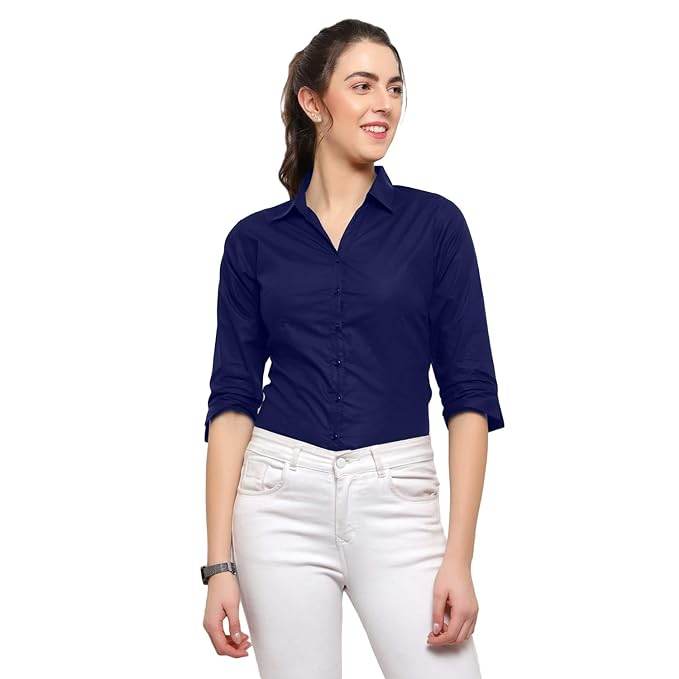 Women Regular Fit Dark Blue Shirt - MYLUXURY LANE ENTERPRISE