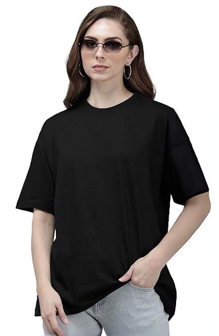 Women Oversized Half Sleeve Black Tshirt - MYLUXURY LANE ENTERPRISE
