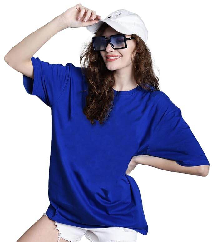 Women Oversized Half Sleeve Blue Tshirt - MYLUXURY LANE ENTERPRISE