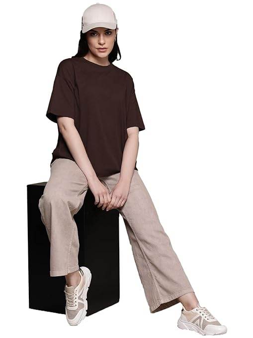 Women Oversized Half Sleeve Brown Tshirt - MYLUXURY LANE ENTERPRISE