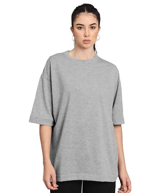 Women Oversized Half Sleeve Grey Tshirt - MYLUXURY LANE ENTERPRISE