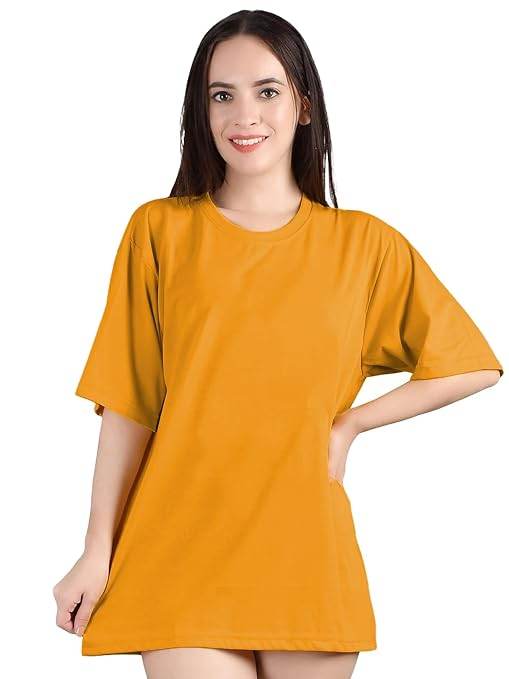 Women Oversized Half Sleeve Mustard Tshirt - MYLUXURY LANE ENTERPRISE