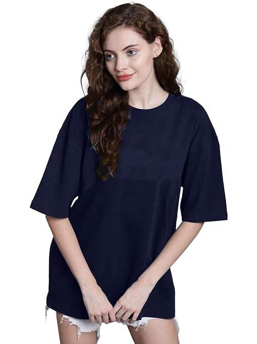 Women Oversized Half Sleeve Navy Tshirt - MYLUXURY LANE ENTERPRISE
