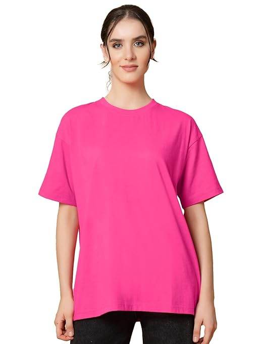 Women Oversized Half Sleeve Pink Tshirt - MYLUXURY LANE ENTERPRISE
