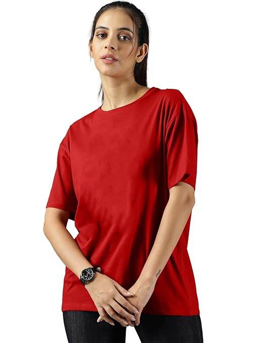 Women Oversized Half Sleeve Red Tshirt - MYLUXURY LANE ENTERPRISE
