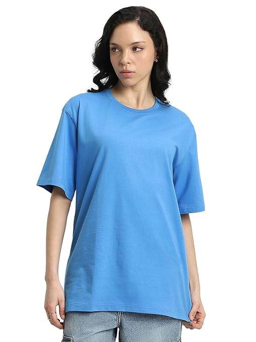 Pure Cotton Women Half Sleeve Blue T-Shirt - MYLUXURY LANE ENTERPRISE