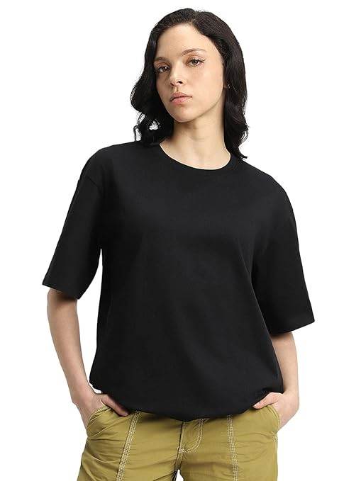 Pure Cotton Women Half Sleeve Black T-Shirt - MYLUXURY LANE ENTERPRISE