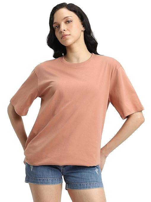Pure Cotton Women Half Sleeve Beige T-Shirt - MYLUXURY LANE ENTERPRISE