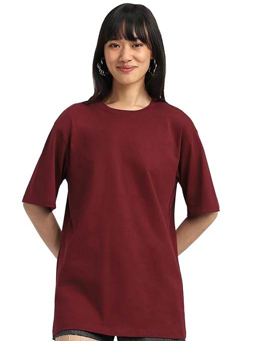 Pure Cotton Women Half Sleeve Maroon T-Shirt - MYLUXURY LANE ENTERPRISE