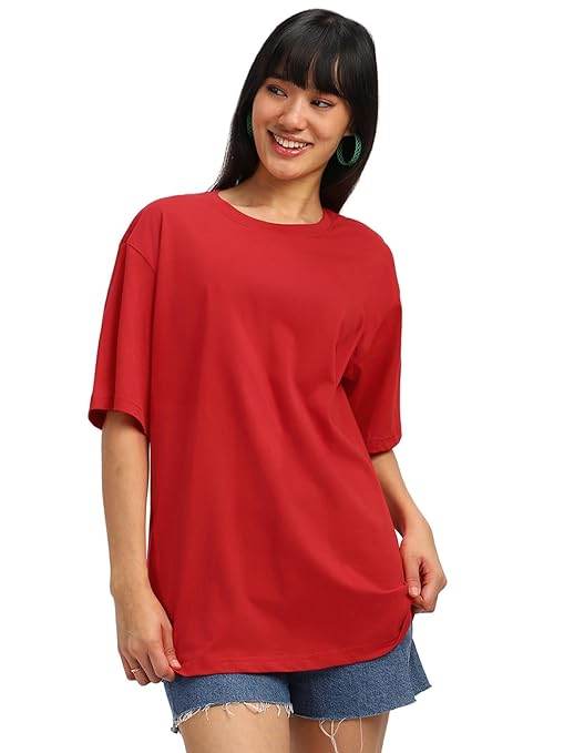 Pure Cotton Women Half Sleeve Red T-Shirt - MYLUXURY LANE ENTERPRISE