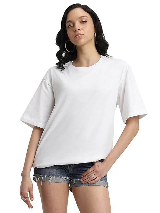 Pure Cotton Women Half Sleeve White T-Shirt - MYLUXURY LANE ENTERPRISE