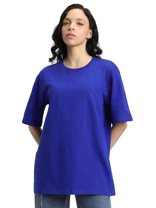 Pure Cotton Women Half Sleeve Royal Blue T-Shirt - MYLUXURY LANE ENTERPRISE