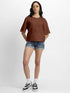 Pure Cotton Women Half Sleeve Brown T-Shirt - MYLUXURY LANE ENTERPRISE