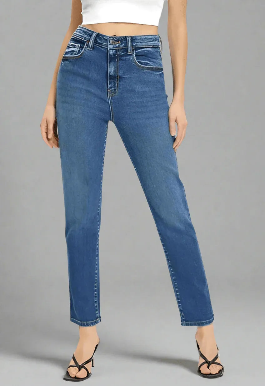 Women's High Rise Classic Slim Straight Denim Jeans - MYLUXURY LANE ENTERPRISE