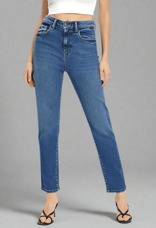 Women's High Rise Classic Slim Straight Denim Jeans - MYLUXURY LANE ENTERPRISE