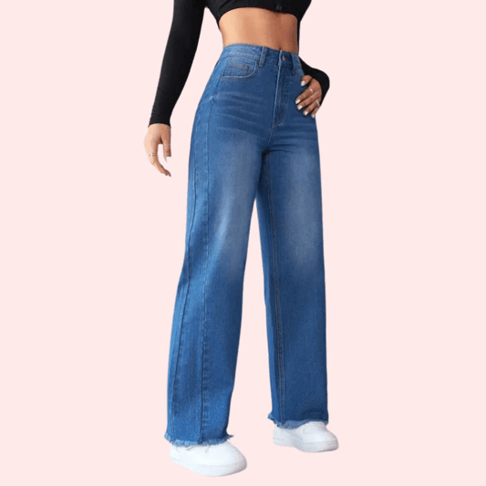 Wide-Leg Casual High-Waist Non-Elastic Jeans for Women - MYLUXURY LANE ENTERPRISE