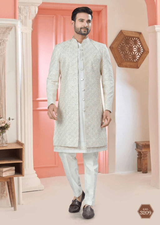 Art Silk Premium Series Wedding Mens Kurtas Nehru Jacket - MYLUXURY LANE ENTERPRISE