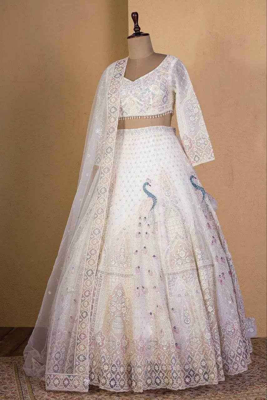 Butterfly Net Designe White Lehenga - MYLUXURY LANE ENTERPRISE