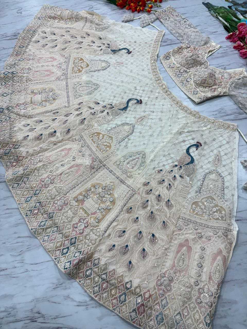 Butterfly Net  Designe White Lehenga