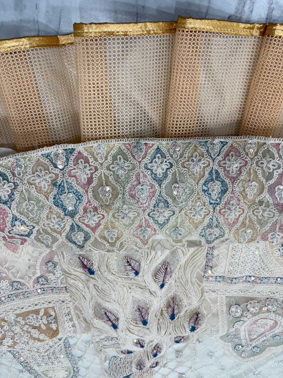 Butterfly Net  Designe White Lehenga