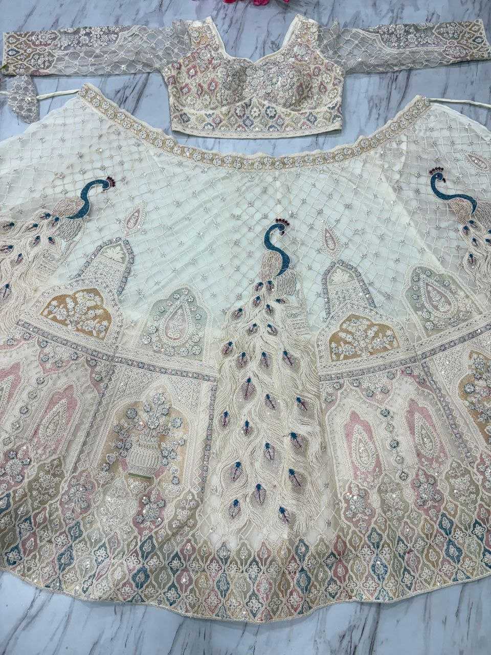 Butterfly Net  Designe White Lehenga