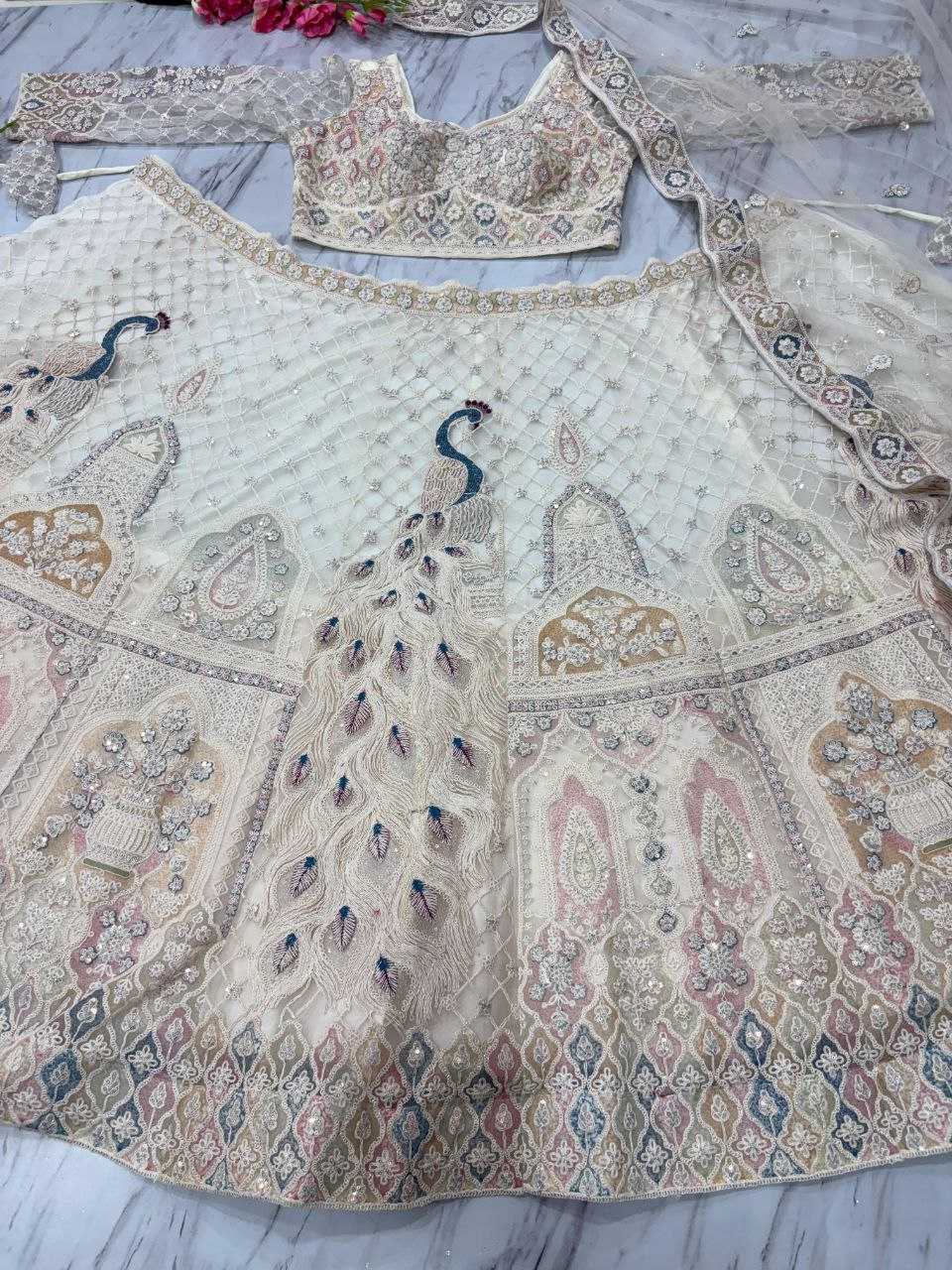 Butterfly Net  Designe White Lehenga