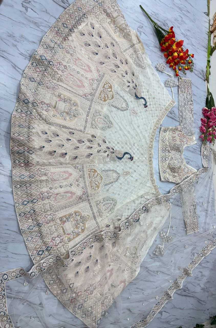 Butterfly Net  Designe White Lehenga