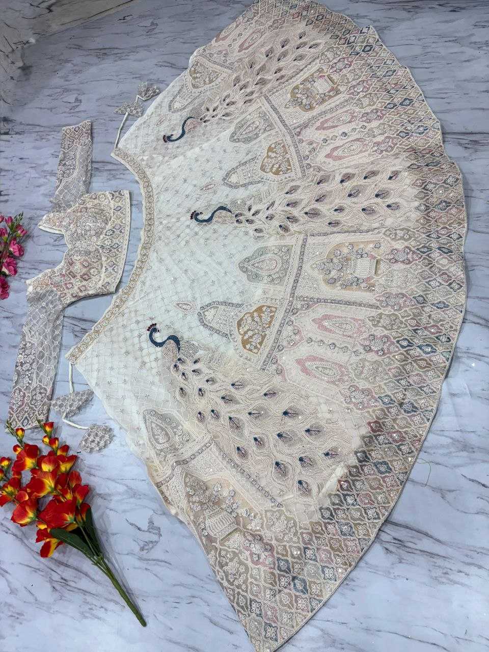 Butterfly Net  Designe White Lehenga
