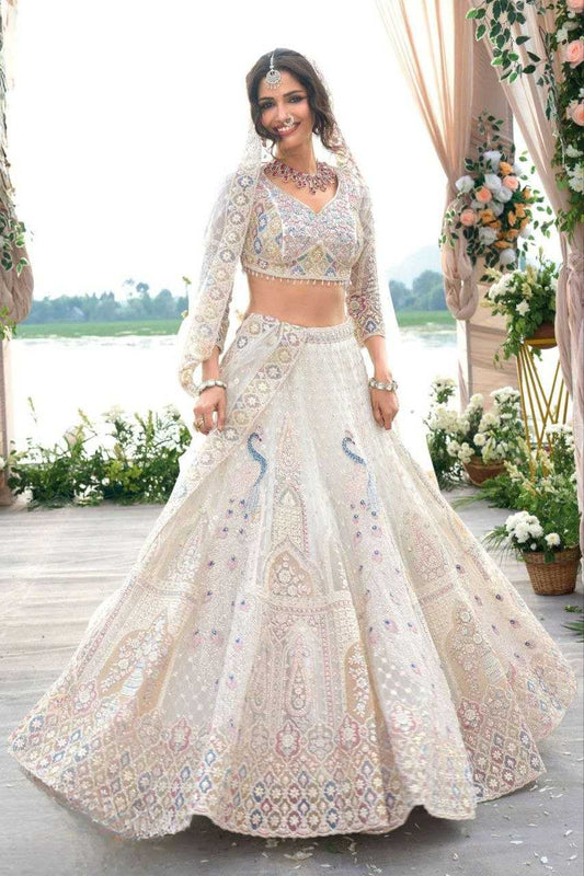 Butterfly Net  Designe White Lehenga