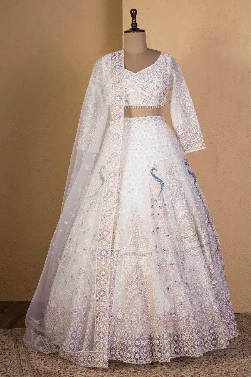 Butterfly Net Designe White Lehenga - MYLUXURY LANE ENTERPRISE