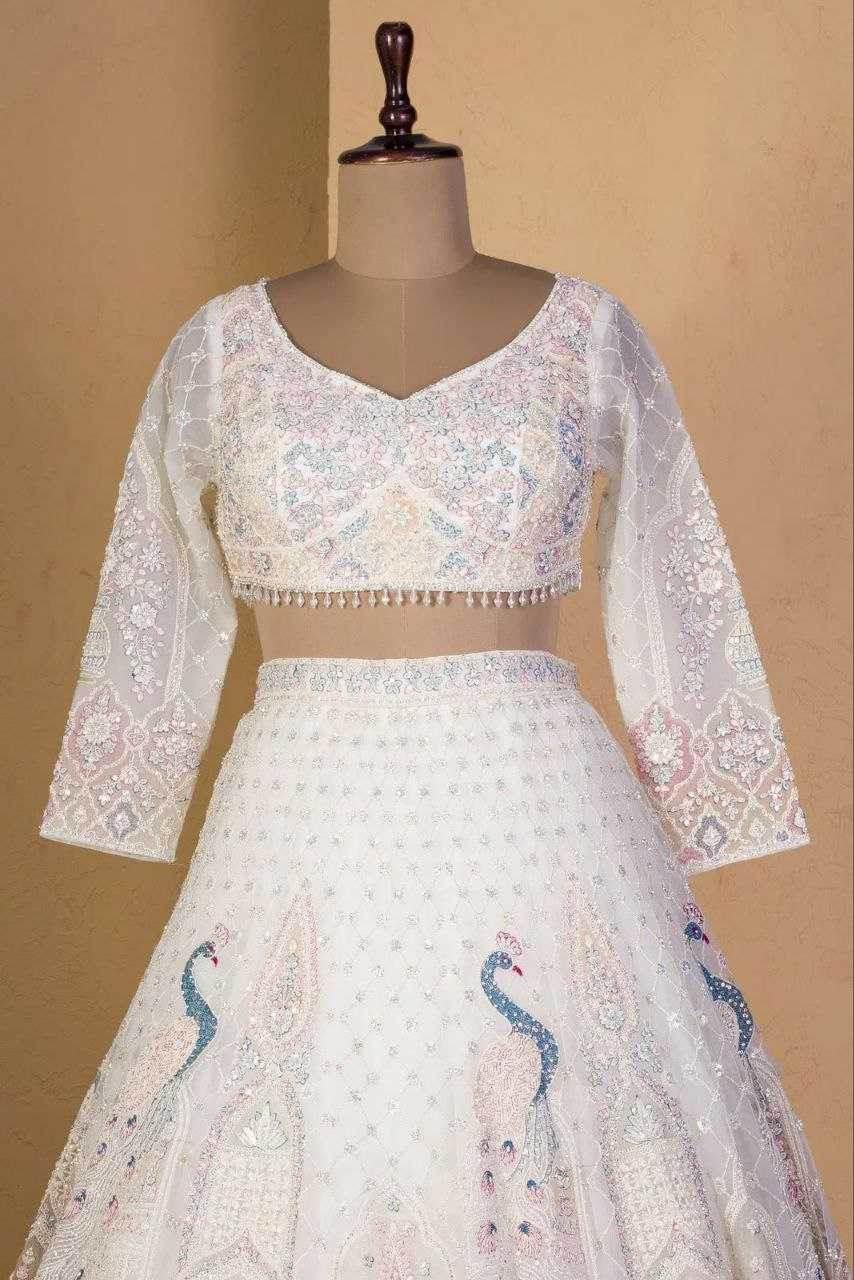 Butterfly Net Designe White Lehenga - MYLUXURY LANE ENTERPRISE