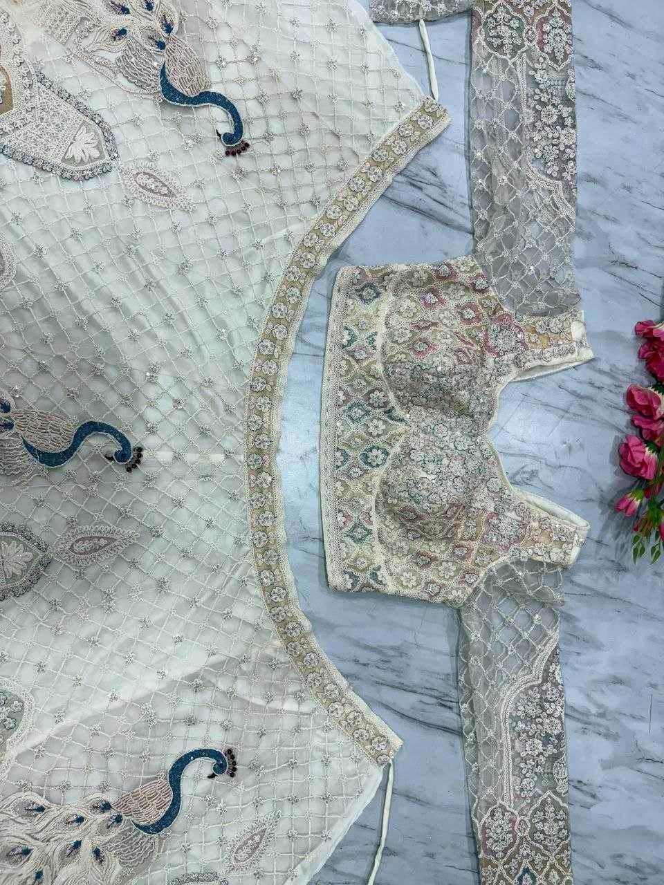 Butterfly Net Designe White Lehenga - MYLUXURY LANE ENTERPRISE