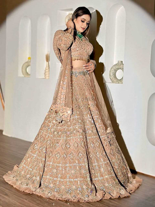 Butterfly Net  Zari Work Sequins Lehenga