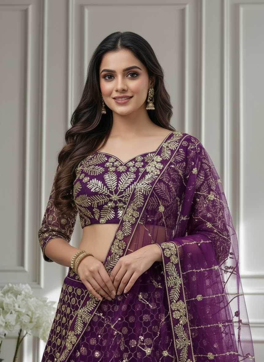 Butterfly Net Embroidered Lehenga - MYLUXURY LANE ENTERPRISE