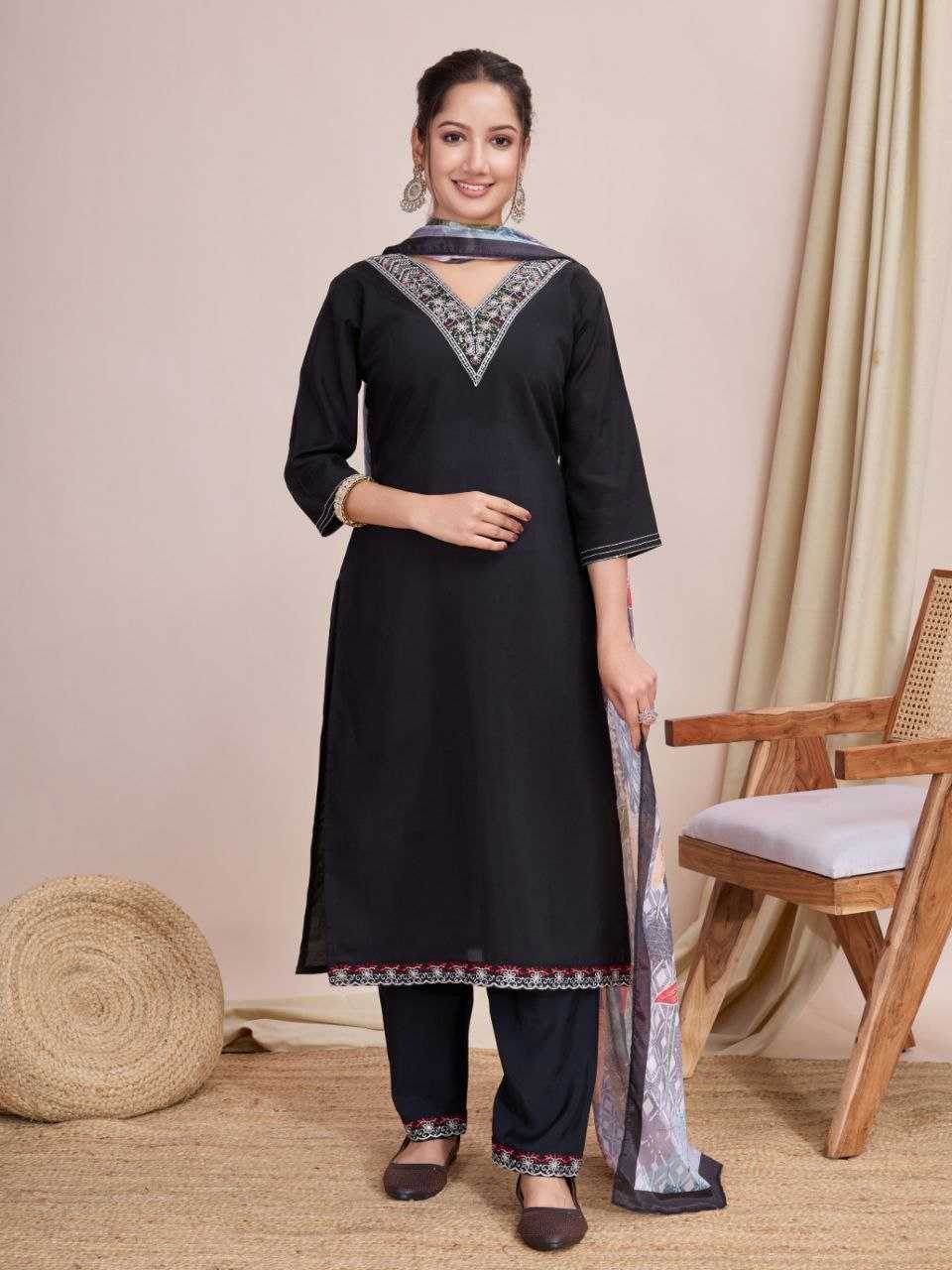 Chanderi Cotton Ladies Embroidery Suits - MYLUXURY LANE ENTERPRISE