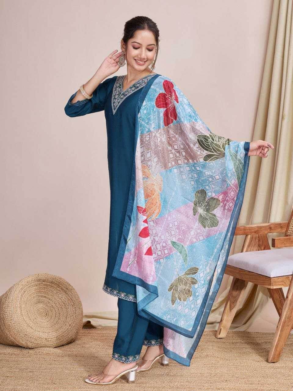 Chanderi Cotton Ladies Embroidery Suits - MYLUXURY LANE ENTERPRISE
