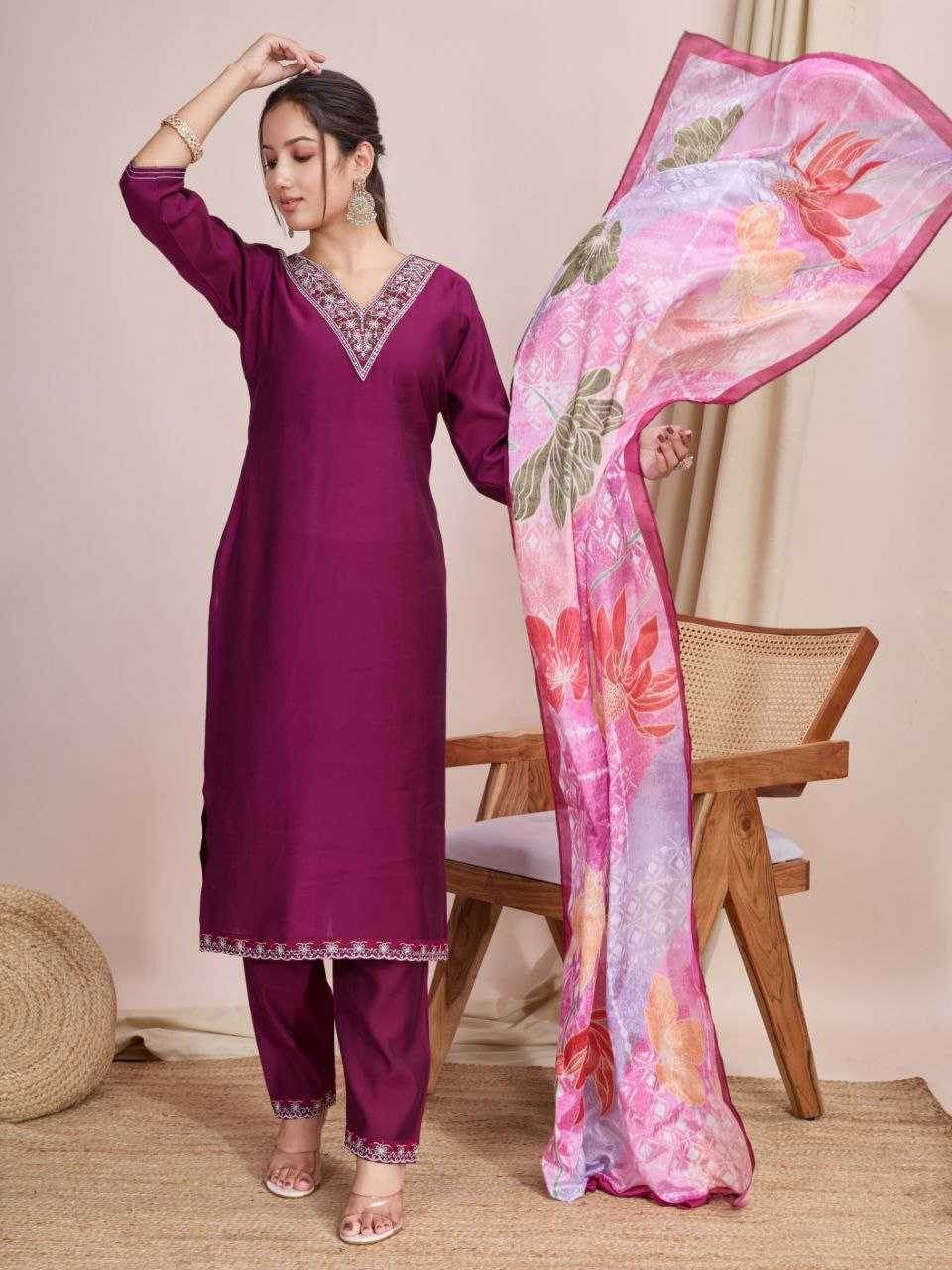 Chanderi Cotton Ladies Embroidery Suits - MYLUXURY LANE ENTERPRISE